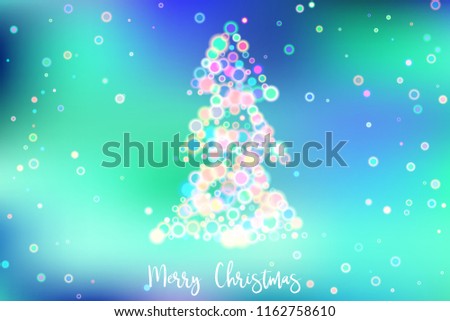 Merry Christmas vector illustration with abstract new year tree in bokeh colorful lights.