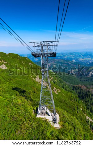 Funicular pole support ropes, the road to Zakopane from Kasprowy Wierch, Poland