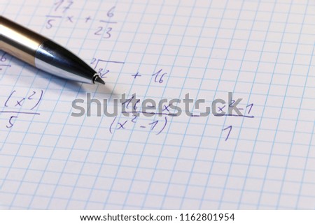 A difficult example in math lesson. Do it at home. Task assignment. University or high school. Czech school Royalty-Free Stock Photo #1162801954