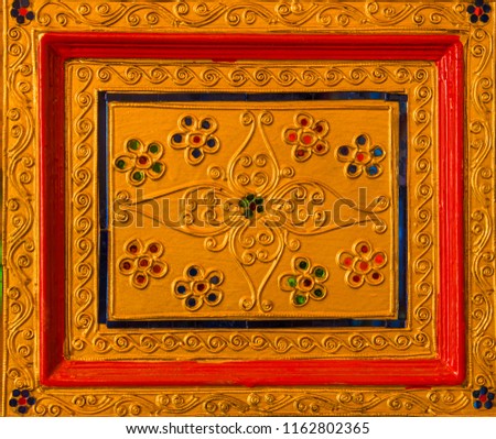 wood golden flower carving decorated texture background