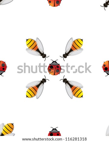 Ladybugs and bees seamless wallpaper vector illustration