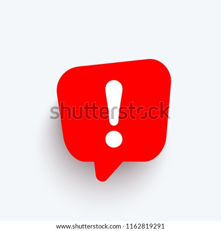 Speech bubble with exclamation mark. Red attention sign icon. Hazard warning symbol. Vector illustration in flat style. Royalty-Free Stock Photo #1162819291