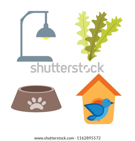 Set of 4 vector icons such as Lamp, Seaweed, Dog food, Bird house, web UI editable icon pack, pixel perfect