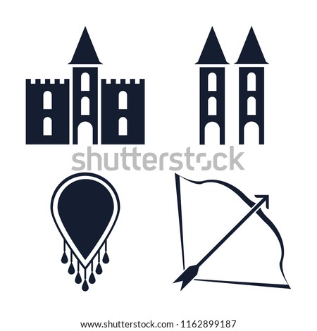 Set of 4 vector icons such as Castle, Tower, Necklace, Bow and arrow, web UI editable icon pack, pixel perfect