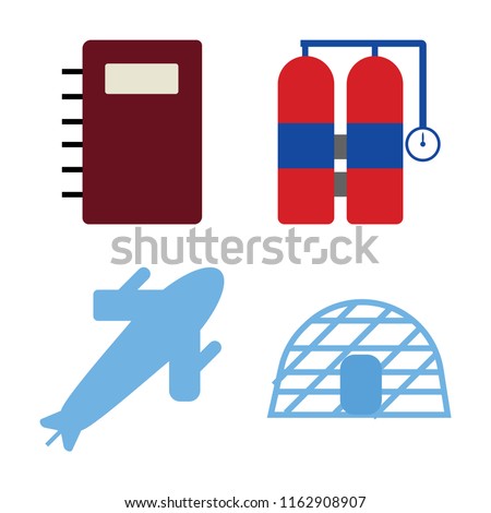 Set of 4 vector icons such as Notebook, Aqualung, Plane, Igloo, web UI editable icon pack, pixel perfect