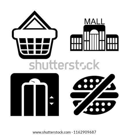 Set of 4 vector icons such as Shopping basket, Mall, Lift, No fast food, web UI editable icon pack, pixel perfect