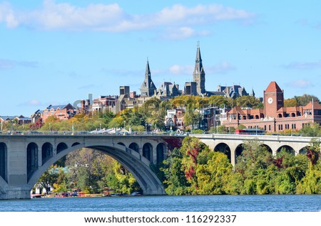 Washington DC, a view from Georgetown and Key bridge in autumn Royalty-Free Stock Photo #116292337
