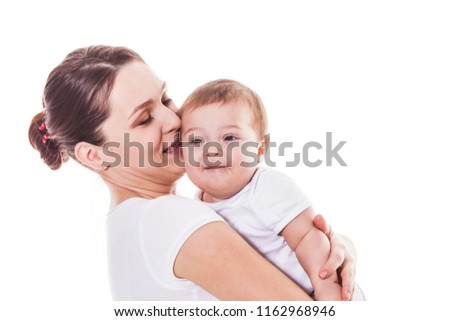 Adorable mother and baby on a white background