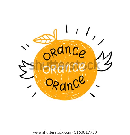 Vector illustration of an Orange. Veganism. Juicy fruit on white background. The cartoon style.