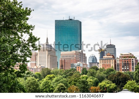 Boston skyline view from Boston Public Garden