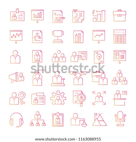 office and business icons, red line design