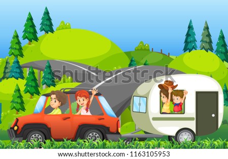 A family on road trip illustration