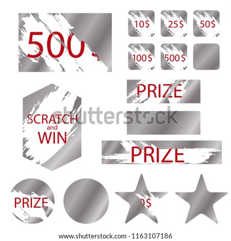 Scratch Games Cards with Effects Metallic Scrape Symbol of Prize, Lottery, Win, Reward or Luck. Vector illustration Royalty-Free Stock Photo #1163107186