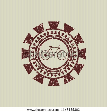 Red bike icon inside distress rubber grunge seal