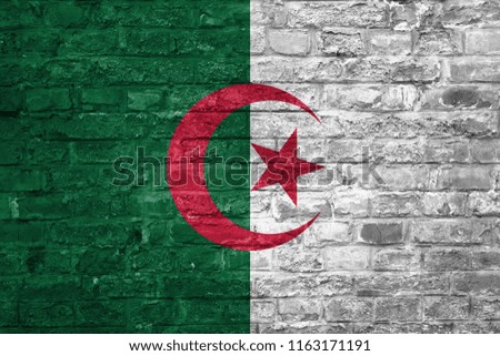 Flag of Algeria over an old brick wall background, surface