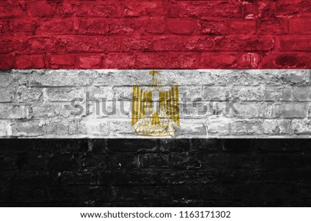 Flag of Egypt over an old brick wall background, surface