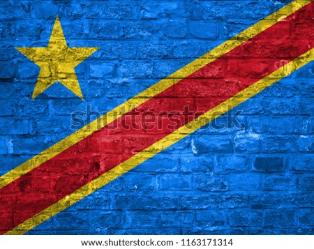 Flag of Democratic republic of Congo over an old brick wall background, surface