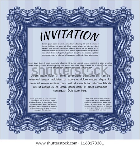 Blue Retro invitation template. Good design. Detailed. With complex background. 
