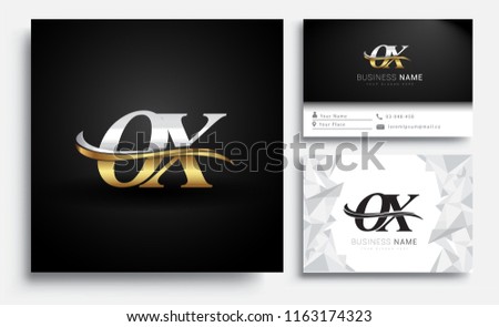 initial letter OX logotype company name colored gold and silver swoosh design. Vector sets for business identity on white background.