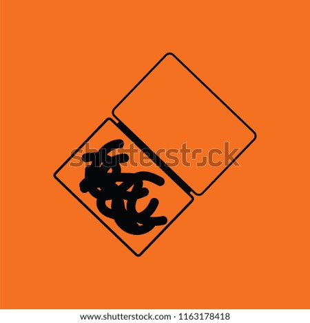 Icon of worm container. Orange background with black. Vector illustration.