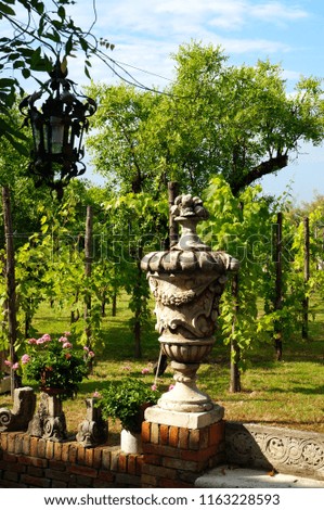 Antique sculpture on vineyards. Venice, Italy