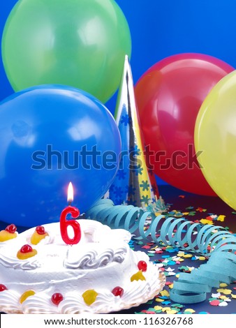 Birthday cake with red candles showing Nr. 6