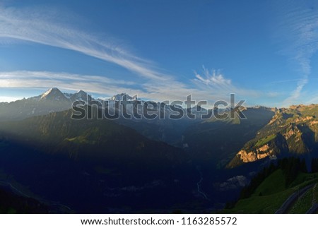 Panorama View off High Mountains , Morning Light and Blue Cloud Sky