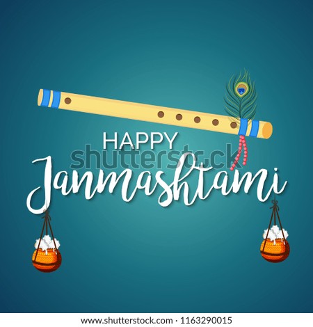 Vector illustration of a Poster or Banner for Indian festival For Happy Janmashtami Celebration.