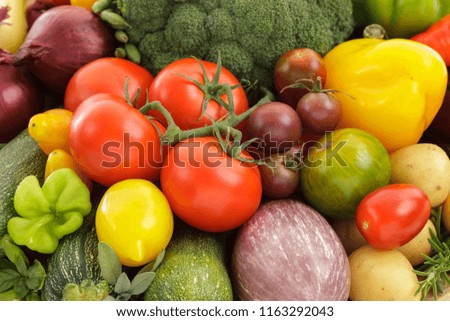 Mixed and assorted different vegetables isolated on white background.