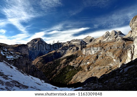Autumn Nature and Blue Cloud Sky , Brown Meadow and Mountain Panorama 