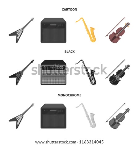Electric guitar, loudspeaker, saxophone, violin.Music instruments set collection icons in cartoon,black,monochrome style vector symbol stock illustration web.