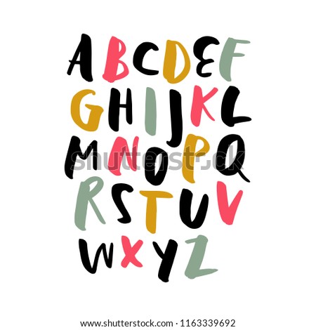Vector cute brush hand drawn lettering alphabet