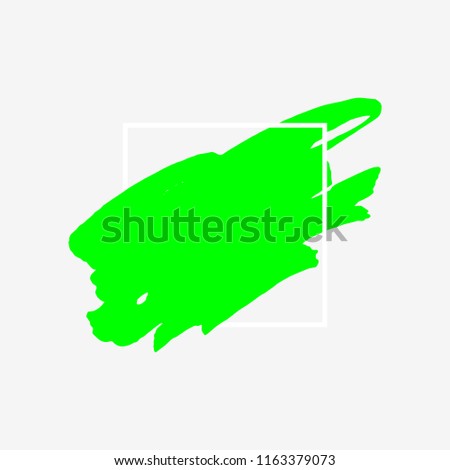Art abstract green brush paint texture design acrylic stroke over white square frame vector illustration. Logo brush painted watercolor background. Perfect For Logo, Sale banner, Icon, headline.