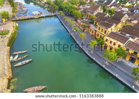 Aerial view of Hoi An ancient town, UNESCO world heritage, at Quang Nam province. Vietnam. Hoi An is one of the most popular destinations in Vietnam