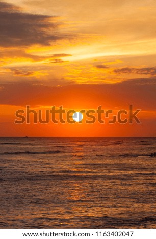 Sunset at Waikiki Beach at Honolulu on Oahu Island, Hawaii, USA