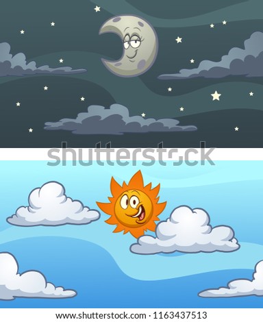 Day and night sky background. Vector clip art illustration with simple gradients. Some elements on separate layers. 

