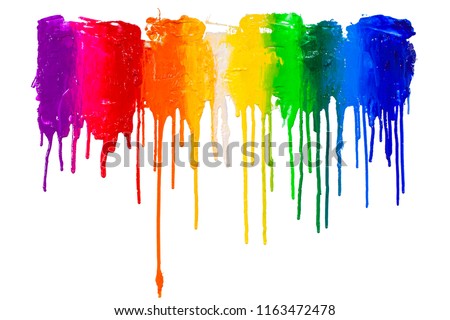 multi color paint dripping on white background