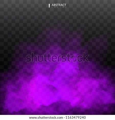 Purple Fog or smoke color isolated transparent special effect. White vector cloudiness, mist smog background. illustration