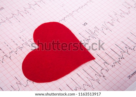 Cardiogram with and red heart. 