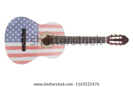 Acoustic guitar with USA Flag isolated on white background Royalty-Free Stock Photo #1163525476