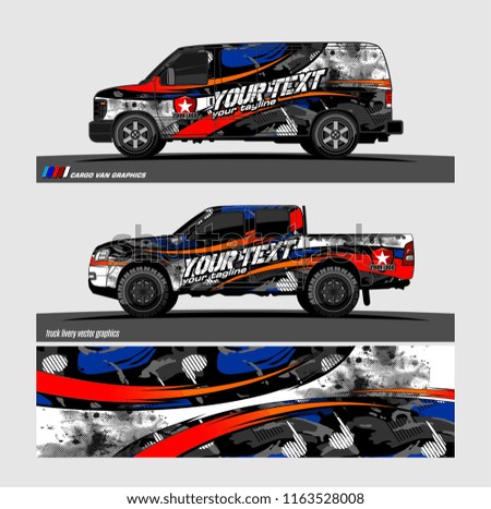 pickup Truck and van livery Graphic vector. grunge background design for vehicle decal vinyl wrap
