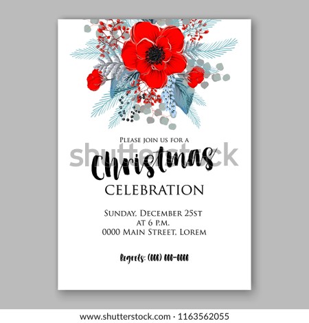 Red Poinsettia Christmas party invitation flyer winter floral vector background bridal shower baby shower christening baptism birthday card anniversary poinsettia winter holiday wreath