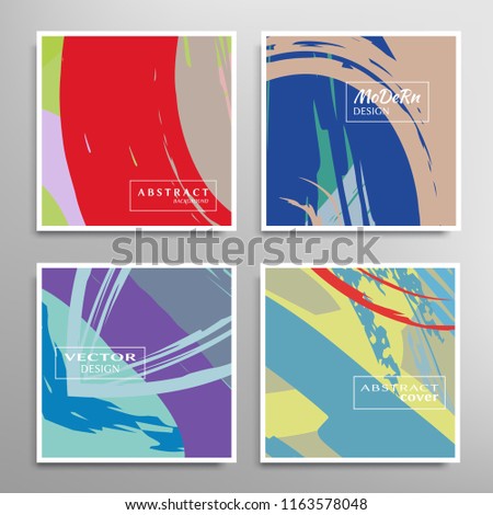 Creative artistic backgrounds set with brush strokes, hand drawn textures, hipster style. Vector template for card, invitation, voucher, certificate. Trendy design for tag, cover, fabric, brochure 