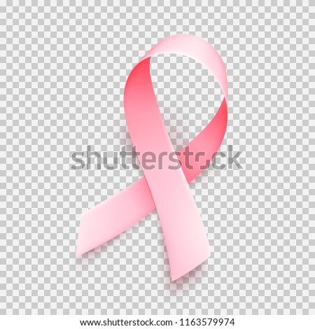 Realistic pink ribbon isolated over transparent background. Symbol of breast cancer awareness month in october. Vector illustration. eps10