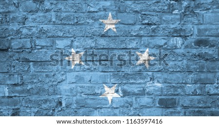 Flag of Micronesia over an old brick wall background, surface.