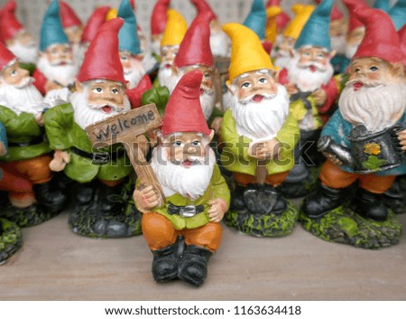 Many little garden gnomes .