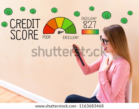 Excellent Credit Score with young woman using her tablet computer