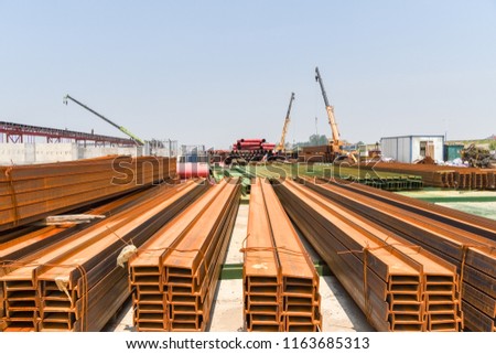 steel i-beam on bridge construction site