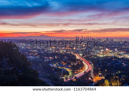 Dawn from the Hollywood Bowl Overlook in Los Angeles, California  Royalty-Free Stock Photo #1163704864