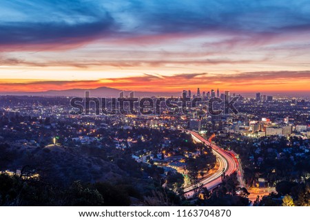 Dawn from the Hollywood Bowl Overlook in Los Angeles, California  Royalty-Free Stock Photo #1163704870